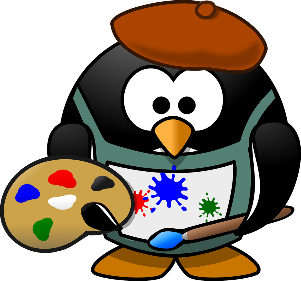 Penguin with palette and brush.